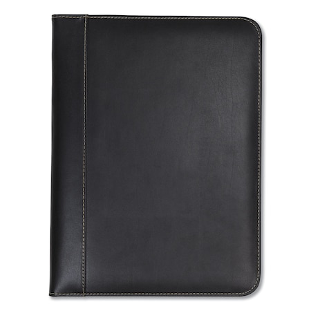 Samsill Contrast Stitch Leather Padfolio, 8 1/2 x 11, Leather, Black 71710